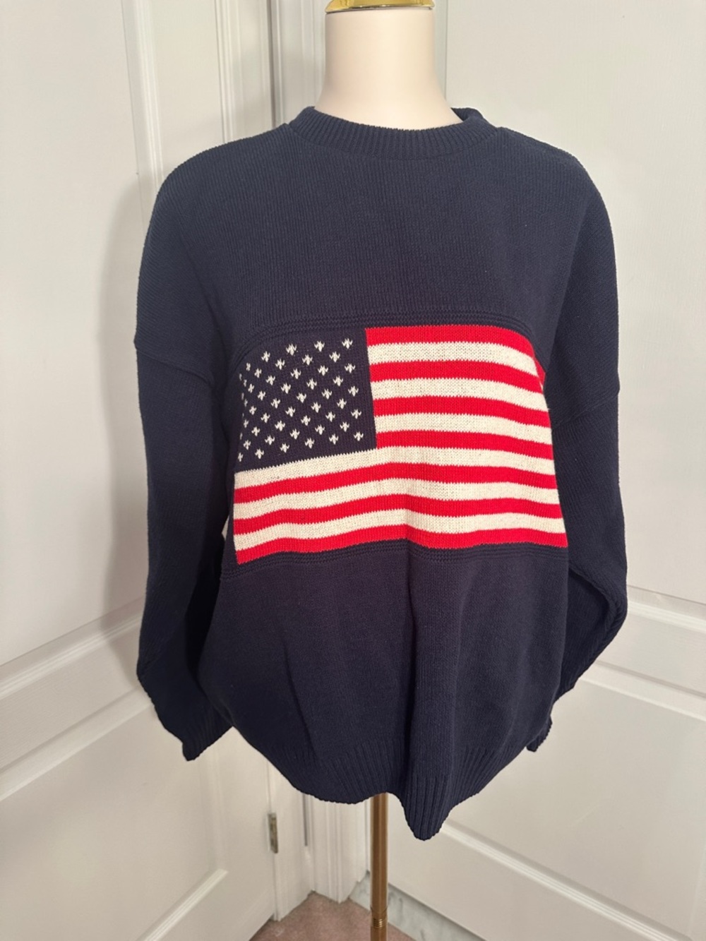 Vintage Unisex Navy Flag Knit Crewneck  with Olympic Rings Sweater Sz XL
